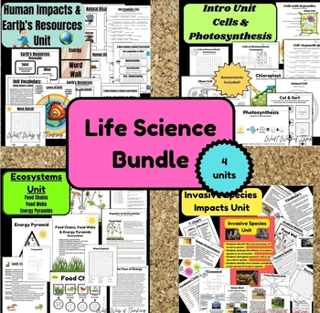 Preview of Life Science Bundle- cells, photosynthesis, species, food webs and more!