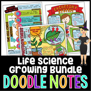 Preview of Life Science Doodle Notes Growing Bundle | Science Doodle Notes