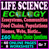 Life Science. Ecology. Ecosystems, Food Chains, Webs. 8 Wo