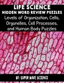 Life Science Hidden Word Vocabulary Puzzles: Cells, Organe