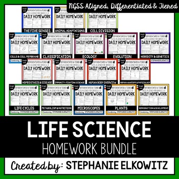 Preview of Life Science Homework Bundle | Printable & Digital Distance Learning