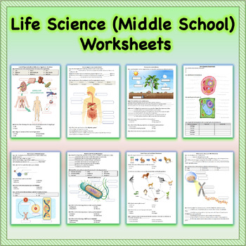 Preview of Life Science (Middle School) - Worksheets Bundle | Printable & Distance Learning