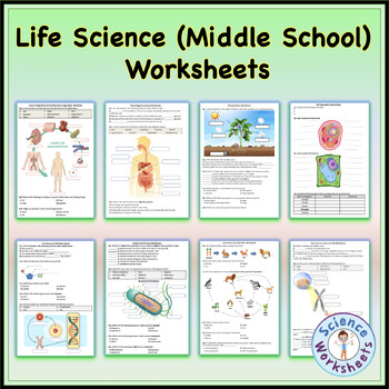 Preview of Life Science (Middle School) - Worksheets Bundle | Printable & Distance Learning