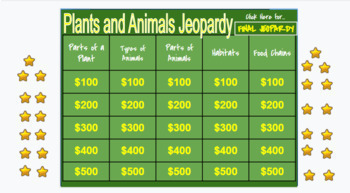 Preview of Life Science - Plants and Animals Jeopardy Review Game