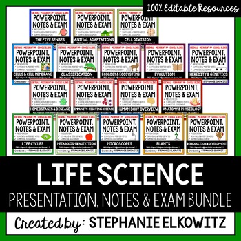 Preview of Life Science Biology Presentations Notes & Exams | Microsoft & Google | Editable