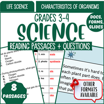 Preview of Life Science Reading Comprehension Characteristics of Organisms Digital Resource