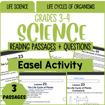 Preview of Life Science Reading Comprehension Easel Activity Life Cycles of Organisms