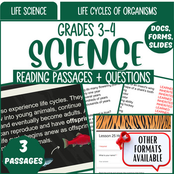 Preview of Life Science Reading Comprehension Life Cycles of Organisms Digital Resources