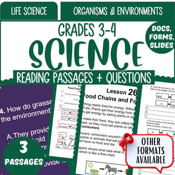 Preview of Life Science Reading Comprehension Organisms and Environments Digital Resources