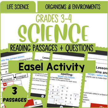 Preview of Life Science Reading Comprehension Organisms and Environments Easel Activity