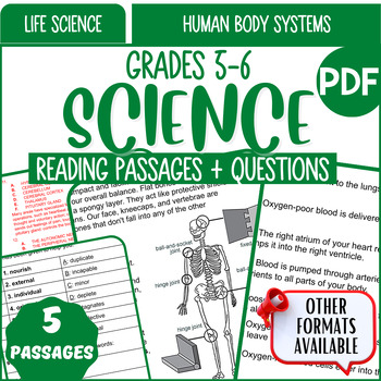 Preview of Life Science Reading Comprehension Passages Human Body Systems 5th and 6th Grade