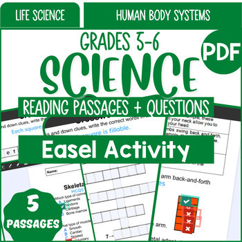 Preview of Life Science Reading Comprehension Passages Human Body Systems Easel Activity