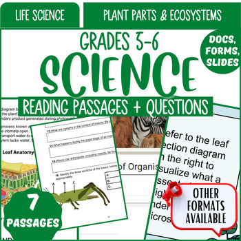 Preview of Life Science Reading Comprehension Passages Plant Parts and Ecosystems Grade 5-6