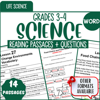 Preview of Life Science Reading Comprehension Passages Word File Bundle 3rd and 4th Grade