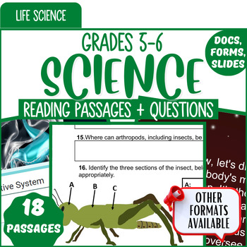 Preview of Life Science Reading Comprehension Passages and Questions Digital Resources