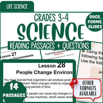 Preview of Life Science Reading Comprehension Passages and Questions Digital Resources