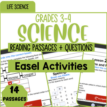Preview of Life Science Reading Comprehension Passages and Questions Easel Activity Bundle