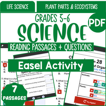 Preview of Life Science Reading Comprehension Plant Parts and Ecosystems Easel Activity