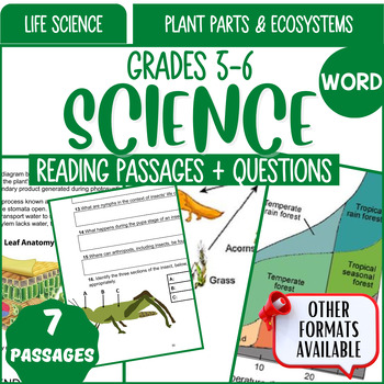 Preview of Life Science Reading Comprehension Plant Parts and Ecosystems Word Document