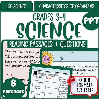 Preview of Life Science Reading Comprehension PowerPoints Characteristics of Organisms