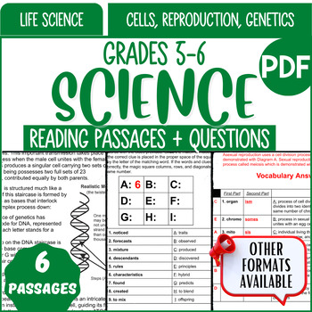 Preview of Life Science Reading Passages Cells Reproduction Genetics 5th and 6th Grade