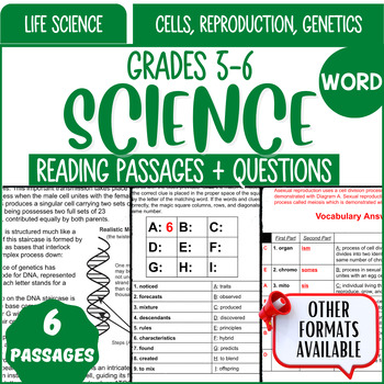 Preview of Life Science Reading Passages Cells Reproduction Genetics Word Document