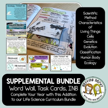Preview of Life Science Supplemental - Interactive Notebook, Word Wall, Task Card Bundle