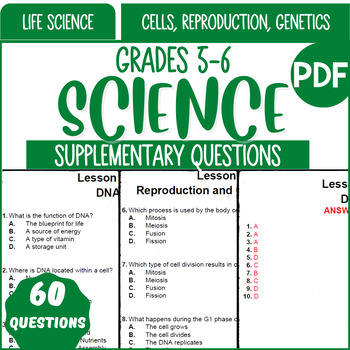 Preview of Life Science Supplementary Questions Cells Reproduction Genetics Grades 5-6