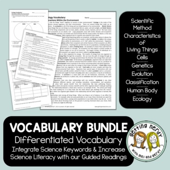 Preview of Life Science Vocabulary Bundle - Differentiated Reading Passages & Questions