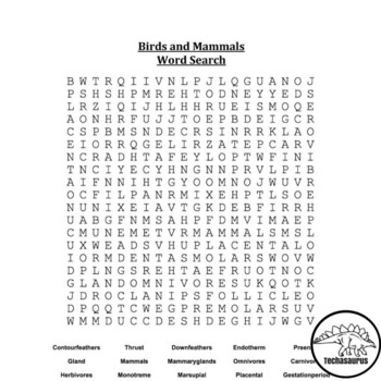 Life Science - Birds & Mammals Word Search by Techasaurus | TpT