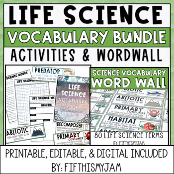 Preview of Life Science Word Wall and Vocabulary Activities | Digital Too