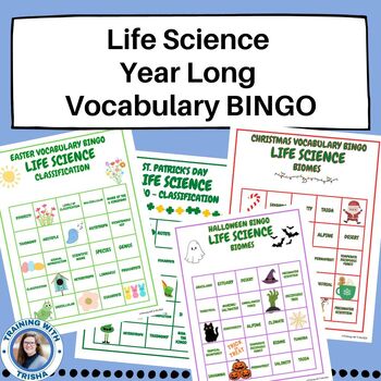 Preview of Life Science Year Long Vocabulary BINGO Games BUNDLE-Middle and High School