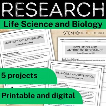 Preview of Life Science and Biology Research Projects and Claim Evidence Reasoning Practice