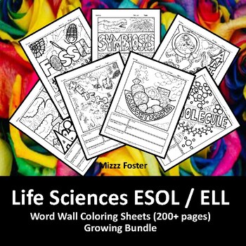 Preview of Life Sciences ESOL / ELL 200+ Word Wall Coloring Posters: Biology & Anatomy