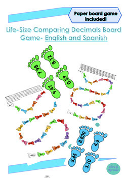 Preview of Life-Size Comparing Decimals Board Game Center- English and Spanish