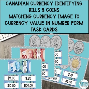 Preview of Life Skill Canadian Money Image To Currency Value # Form Matching Task Cards