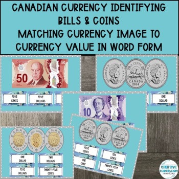 Preview of Life Skill Canadian Money Image To Currency Value Word Form Matching Task Cards