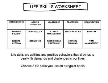 Preview of Life Skill Development Worksheet