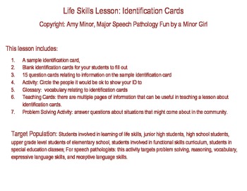 Preview of Speech Therapy Life Skills Activity: Identification Cards