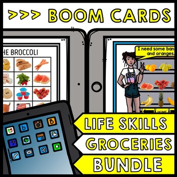 Preview of Life Skills - BOOM CARDS - Grocery Shopping - Special Education Reading - BUNDLE