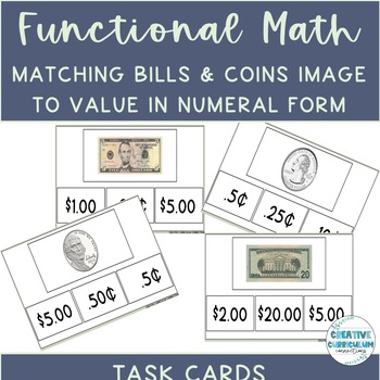 Preview of Life Skills Bills & Coins ID Image to Value In Number Form Task Card