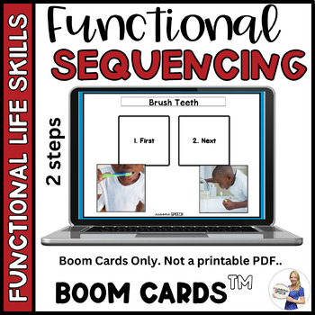 Preview of Functional Life Skills Boom Cards:  Sequencing ADLs (2 Steps)