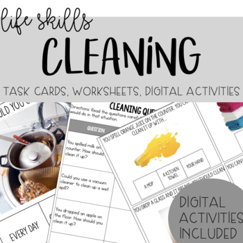 Preview of Cleaning Activities - Task Cards, Worksheets, Google