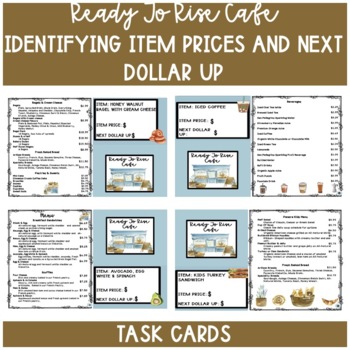 Preview of Life Skills Cafe Functional Menu  Identifying Price and Dollar Up Task Cards
