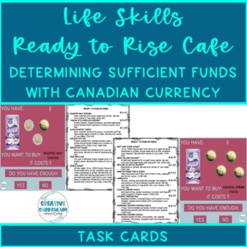 Preview of Life Skills Cafe Menu Canadian Identifying Funds, Price ID, and Sufficient Funds