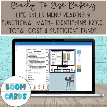 Preview of Life Skills Cafe Menu Determining Price, Total & Sufficient Funds Boom Cards 2