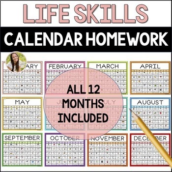 Preview of Life Skills Calendar Homework for the Year