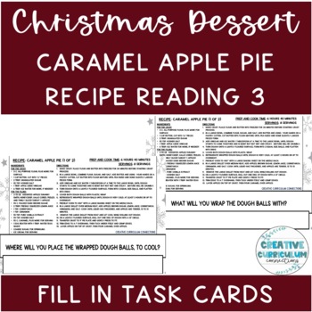 Preview of Life Skills Caramel Apple Pie Dessert Recipe Read & Comp Task Cards 2