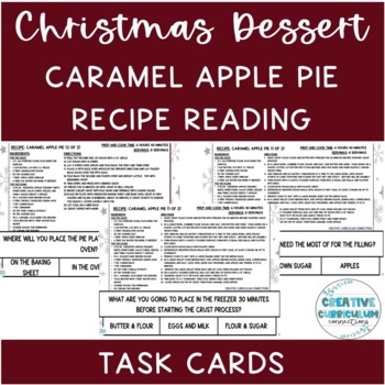 Preview of Life Skills Caramel Apple Pie Dessert Recipe Read & Comprehension Task Cards 2