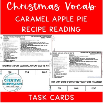 Preview of Life Skills Caramel Apple Pie Dessert Recipe Read & Comprehension Task Cards 2